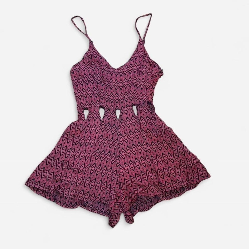 Topshop Burnt Orange Black Geometric Cutout Romper Spaghetti Strap Size US 8